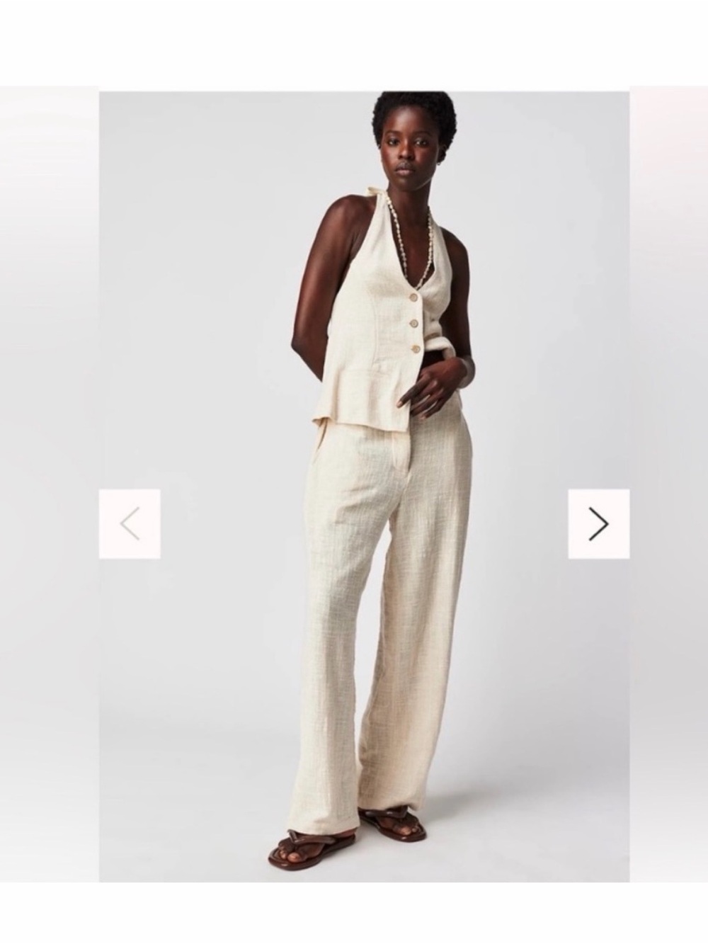Free People take me to Paris cotton low back tie vest and wide leg pants